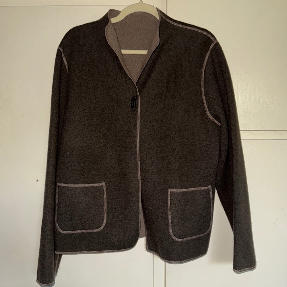 Kenar Wool Blend Reversible Cardigan Gray Beige‎ Size Large Lagenlook